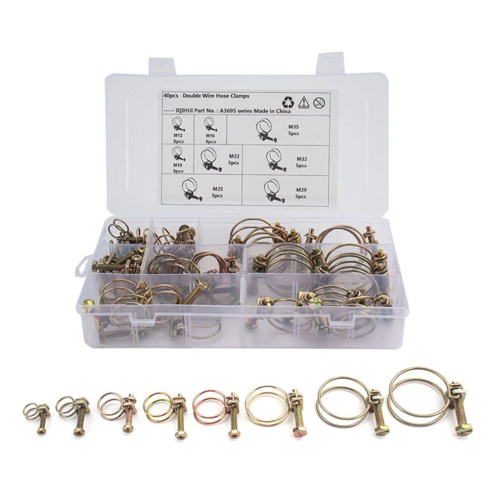 Double Wire Hose Clamp Assortment Kit M12 M16 M19 M22 M25 M29 M32 M35 Adjustable Steel Pipe Clips For Installation 6276012496344