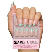 Glamnetic Press On Nails - Pistachio Crme | Short Almond Mint Blue French Tips with a Glossy Finish Fake Nails Reusable | 15 Sizes - 30 Nail Kit wi