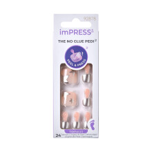 KISS imPRESS No Glue Pedi Press-On Toenails Nude Pink With Metallic Chrome Silver Stars Squoval Shape Includes 24 Nails Prep Pad 1 Manicure Stic
