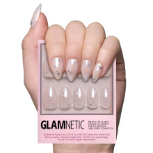 Glamnetic Press On Nails - First Dance | Short Almond Fake Nails with 3D Nail Art for Weddings Glossy Glazed Finish Reusable | 15 Sizes - 30 Nail