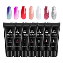 Poly Extension Gel Set, 7 Färger Poly Nail Builder Gel Temperaturförändring Glitter Klar Rosa