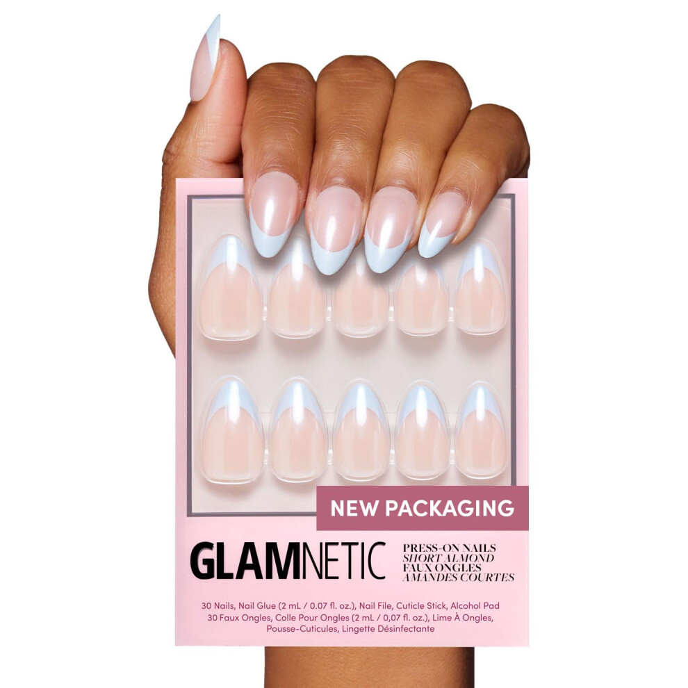 Glamnetic Blue Press On Nails - Berry Icing | Short Almond Baby French Tip Nails With A Glaze Finish | 15 Sizes - 30 Nail Kit With Glue