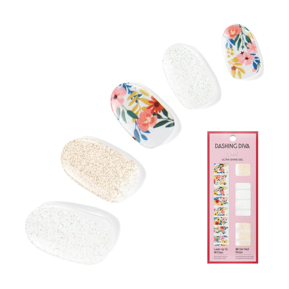 Dashing Diva Gloss Nail Strips - Wallflower Frenzy | Uv Free Chip Resistant Long Lasting Gel Stickers | Contains 32 Wraps 1 Prep Pad 1 File