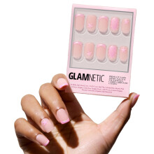 Glamnetic Press On Nails - Blush Dunes | Short Squoval Fake Nails with Pink French Tips and 3D Accents Salon Quality Summer Nails | 15 Sizes - 30 Na