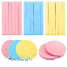 120 Stuks Gecomprimeerde Gezichtspons, Professionele Make-up Verwijder Spons, Rond voor Spa, Exfoliatie, Masker (Geel, Roze, Blauw)
