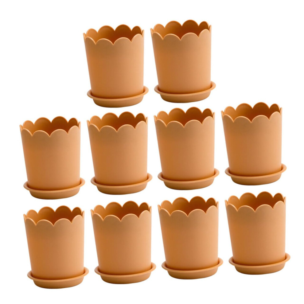 10 Sets Indoor Flowerpot Bonsai Plant Nursery Pots with Tray, Plastic Garden Cotta Pots for Artificial Plants, Home Office Decor-image-OPC-PJNRHNP-NEW