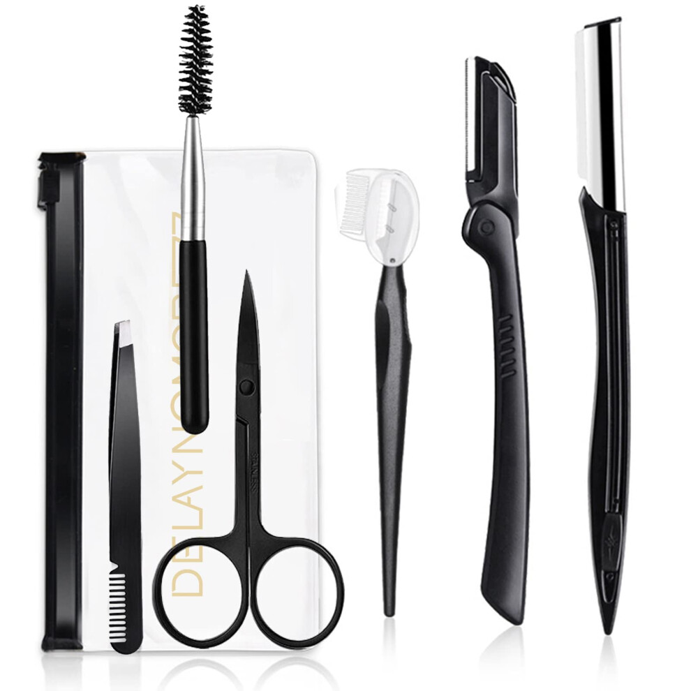 Delaynomore77 Eyebrow Razor Kit 6 In 1 Professional Eyebrow Grooming Set For Women And Men Including 3 Eyebrow Razors Trimmer 1 Tweezer 1 Scissor 1 Eyelashes