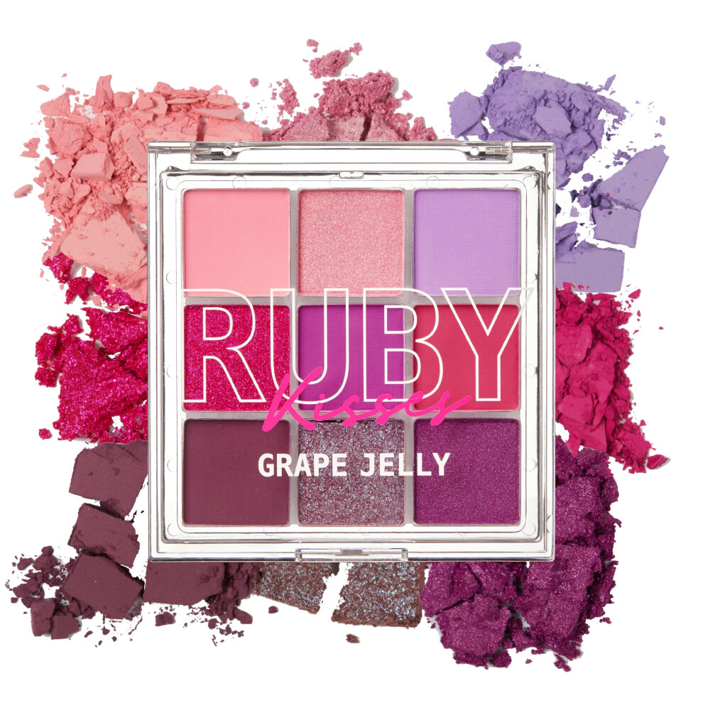 Ruby Kisses Red Eyeshadow Palette Highly Pigmented Eye Makeup 9 Shades Matte Shimmer Metallic Eyeshadow Palette Festival Eye Makeup (Grape Jelly)