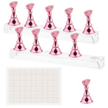 Difenni Nail Stands Acrylic Nail Art Press on Nail Stand Magnetic Nail Tips Practice Holder 54 Pcs Reusable Adhesive Putty for DIY Painting(Pink