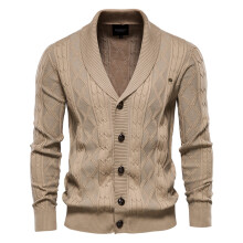 (Y168-Khaki, CN Size L 65-72 kg) Modern Spliced Cardigan Men Streetwear Casual High Quality Cotton Sweater Men Winter Classic Brand Cardigans for Men