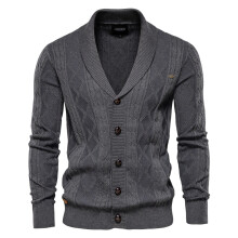 (Y168-Darkgrey, CN Size M 55-65 kg) Modern Spliced Cardigan Men Streetwear Casual High Quality Cotton Sweater Men Winter Classic Brand Cardigans for Men