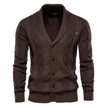 (Y168-Brown, CN Size XL 72-80 kg) Modern Spliced Cardigan Men Streetwear Casual High Quality Cotton Sweater Men Winter Classic Brand Cardigans for Men