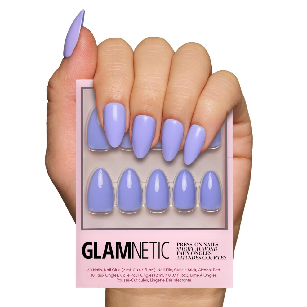 Glamnetic Purple Press On Nails - Periwinkle | Short Almond Glossy Lavender Fake Nails Reusable Spring Nails | 15 Sizes - 30 Nail Kit With Glue