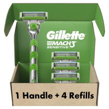 Gillette Mach3 Gevoelige scheerapparaten voor mannen 1 scheermes 5 scheermesjes navullingen Ontworpen voor de gevoelige huid