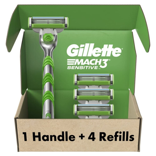 Gillette Gillette Mach3 Sensitive Scheerapparaat voor Mannen, 1 Scheerapparaat, 5 Scheermesjes