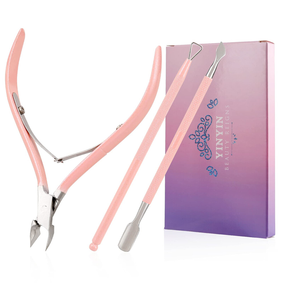 Yinyin Cuticle Trimmer With Cuticle Pusher And Cutter- Cuticle Cutter Cuticle Nipper Professional Stainless Steel Cuticle Clippers Durable Pedicur