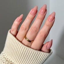 Glamnetic Press On Nails - Sheer Pink | Medium Almond Fake Nails Sheer Light Pink Neutral Salon Quality | 15 Sizes - 30 Nail Kit Wtih Glue