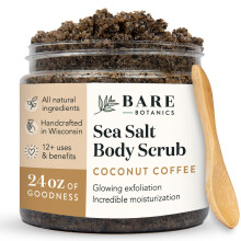 Bare Botanics Kokos Koffie Lichaamspeeling 24oz | Gemaakt in Madison, WI | Natuurlijke Zeezout Exfoliant met Voedende Moisturizers | Vegan