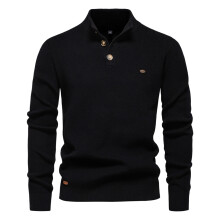 (SW833-Black, EUR L 80-90kg) Modern Mens Mock Neck Button up Cotton Pullover Sweaters Casual Social Knit Turtleneck Autumn Winter Sweaters for Men