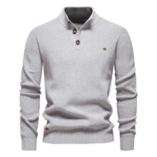 (SW833-LightGrey, EUR S 60-70kg) Modern Mens Mock Neck Button up Cotton Pullover Sweaters Casual Social Knit Turtleneck Autumn Winter Sweaters for Men