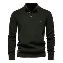 (SW833-DarkGreen, EUR XXL 100-110kg) Modern Mens Mock Neck Button up Cotton Pullover Sweaters Casual Social Knit Turtleneck Autumn Winter Sweaters for Men
