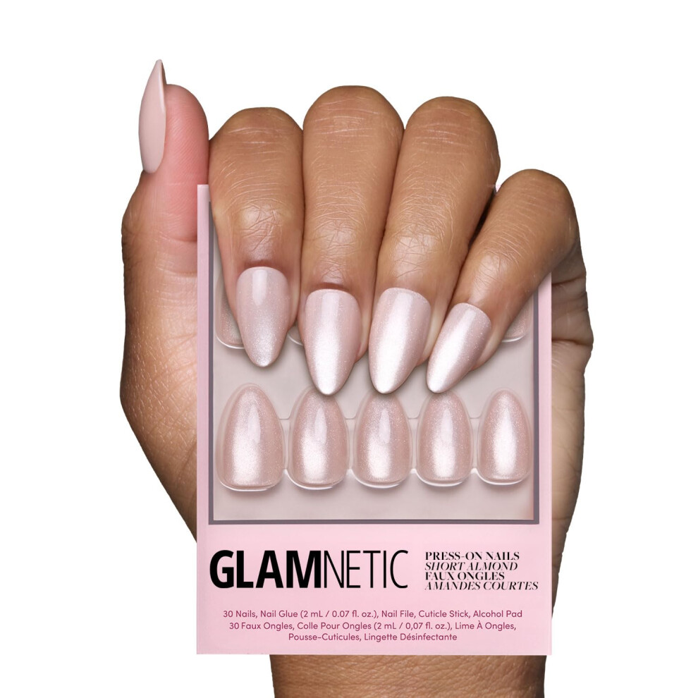 Glamnetic Cream Press On Nails - The Vow | Short Almond Nude Fake Nails With A Glossy Velvet Finish For Weddings Reusable | 15 Sizes - 30 Nail Kit Wi