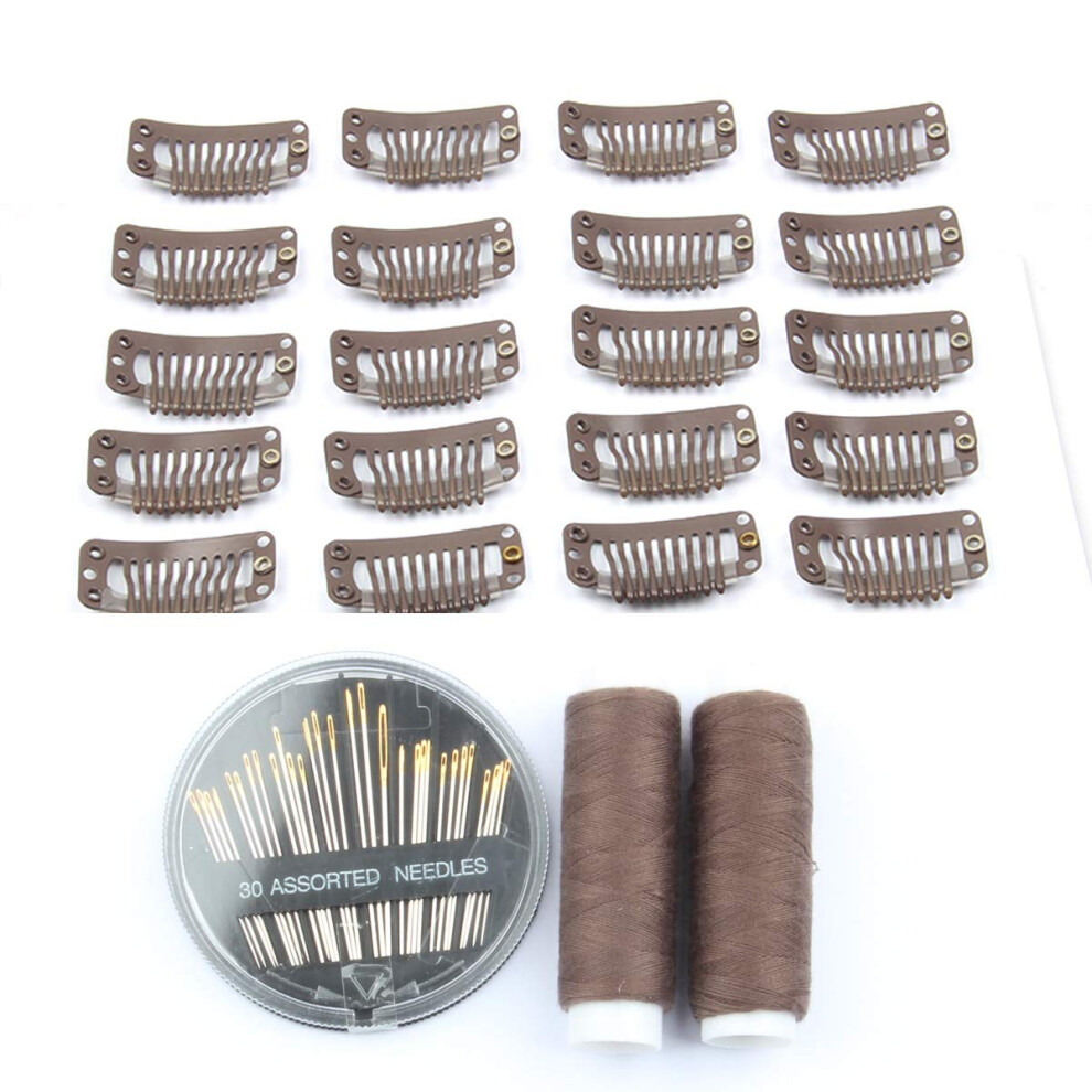 Jffx Unisex 50Pcs Hair Extension Clips Stainless Steel Snap Clips For Hair Extensions Diy Wigs Combs 9-Teeth 32Mm 1.2G/Pc 2Pcs Weaving Thread 1Set/30Pcs Ne