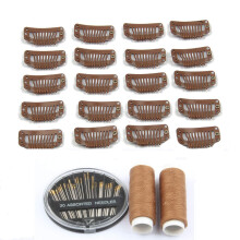 JFFX 50pcs Wig Clips Stainless Steel Snap Clips for Hair Extensions DIY Wig Combs 9-teeth 32mm 1.2g/pc 2pcs Weaving Thread 1set/30pcs Needles (Ligh