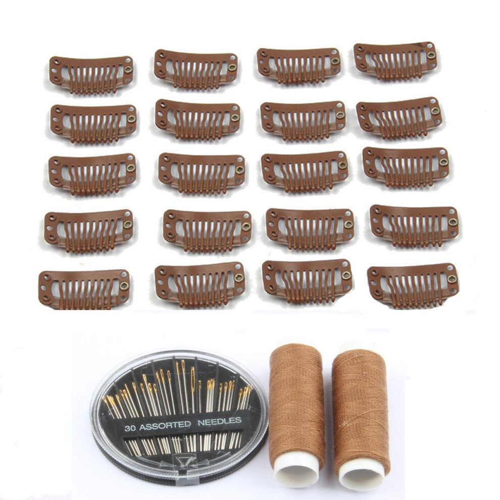 Jffx Unisex Light 50Pcs Wig Clips Stainless Steel Snap Clips For Hair Extensions Diy Wig Combs 9-Teeth 32Mm 1.2G/Pc 2Pcs Weaving Thread 1Set/30Pcs Needles (