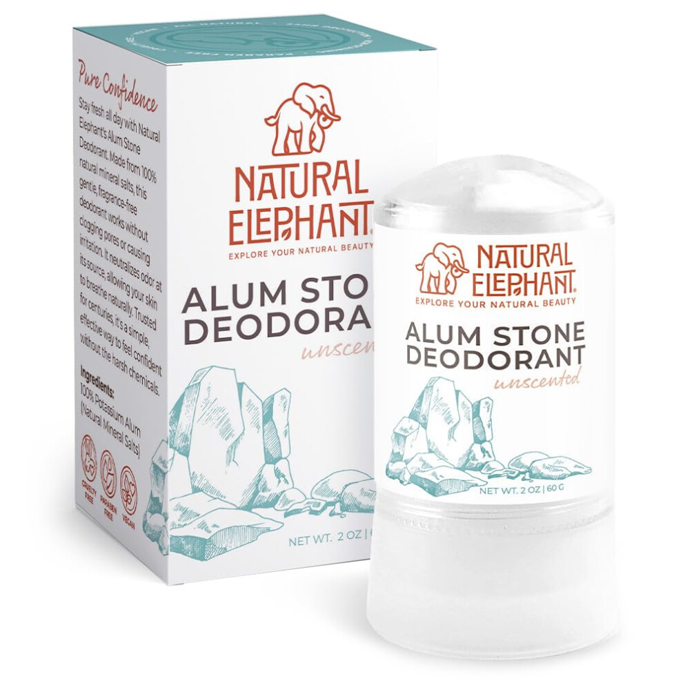 Natural Elephant Alum Stone Deodorant Stick 60G (2 Oz) Natural Unscented Aluminum Free Salt Stone For Men And Women