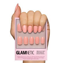 Glamnetic Press On Nails - Peach Coral | Short Round Orange Glossy Pastel Peach Fake Nails Reusable Spring Nails | 15 Sizes - 30 Nail Kit with Glue