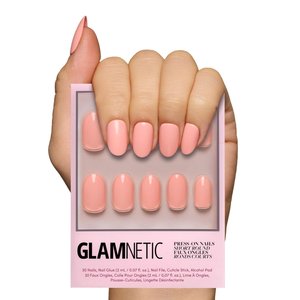 Glamnetic Peach/Coral/Orange Press On Nails - | Short Round Glossy Pastel Fake Nails Reusable Spring Nails | 15 Sizes - 30 Nail Kit With