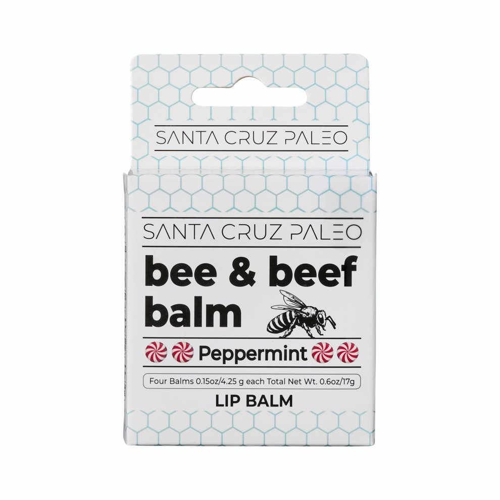 Santa Cruz Paleo Grass Fed Beef Tallow & Beeswax Peppermint Lip Balm 1 Pack Beef Tallow For Skin Care Moisturizer Hypoallergenic For Sensitive
