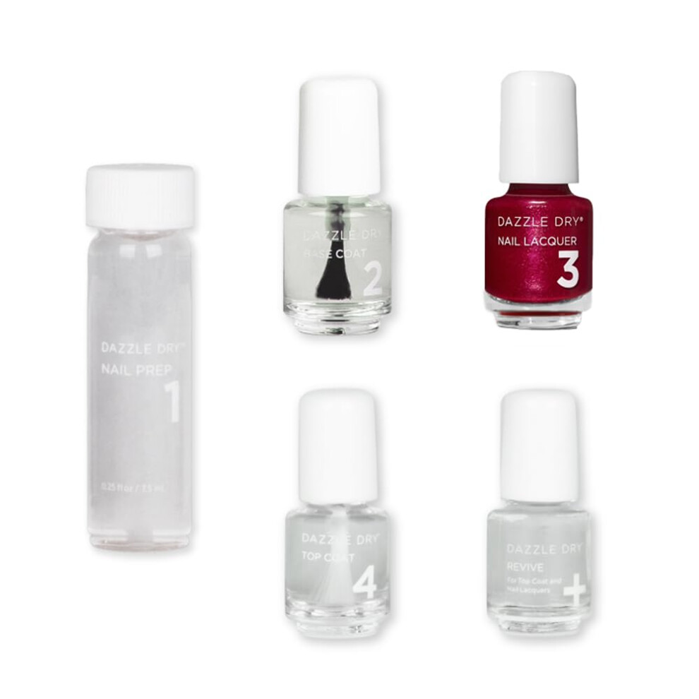 Dazzle Dry Mini Kit 4 Step System - Apple Of My Eye Mini Kit - A Ruby Red With Magenta Shimmer. Full-Coverage Shimmer. (5 Piece Kit / 5 Manicures