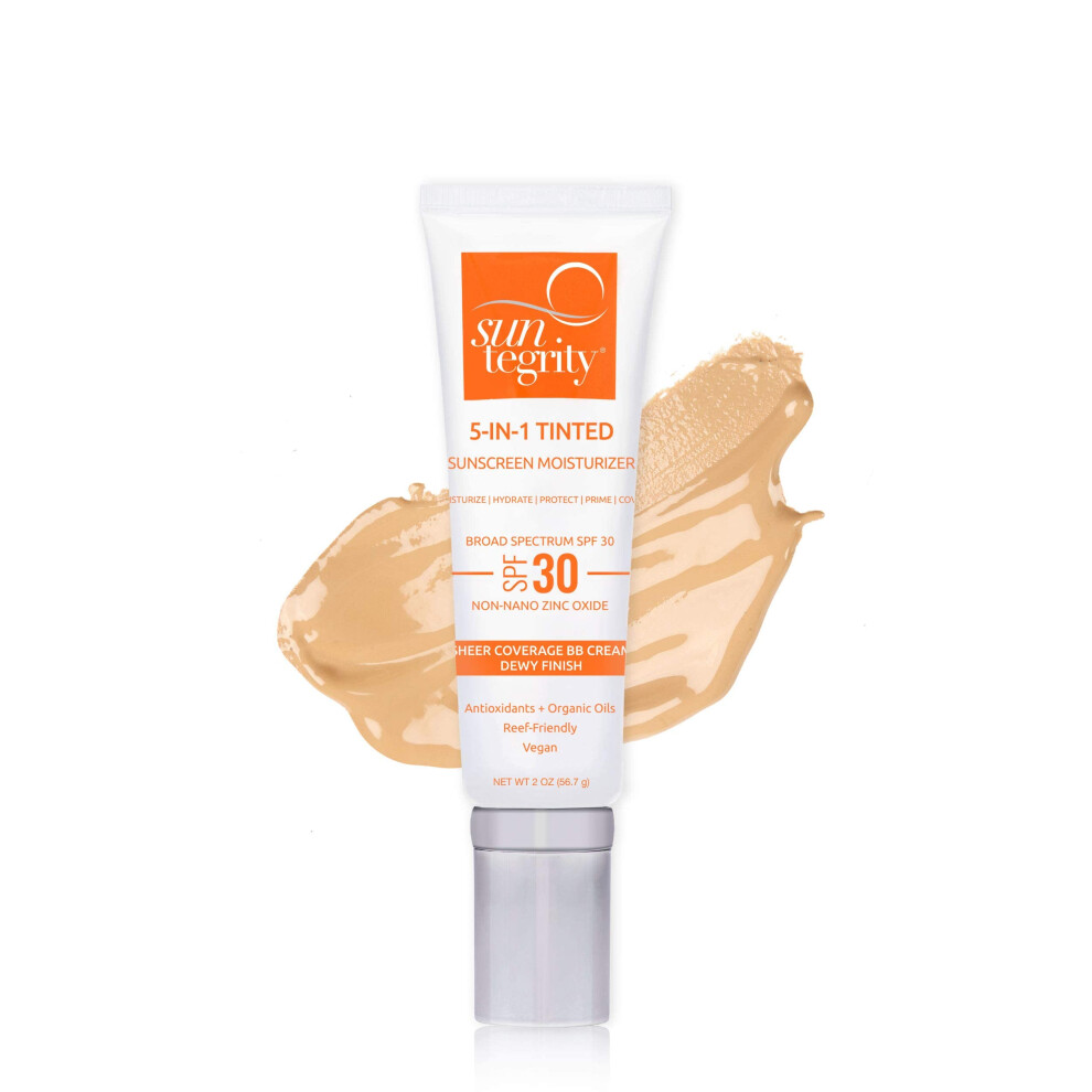 Suntegrity Tinted 5 In 1 Mineral Sunscreen For Face (Spf 30-2 Oz) - | Bb Moisturizer With Physical Uva/Uvb Broad Spectrum Protectio Golden/Light/Cream