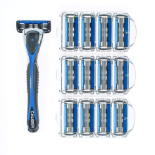 Sistema de afeitar de 5 cuchillas para hombres de Personna - Razoras de afeitar para hombres - Mango de afeitar con 12 cartuchos de reemplazo