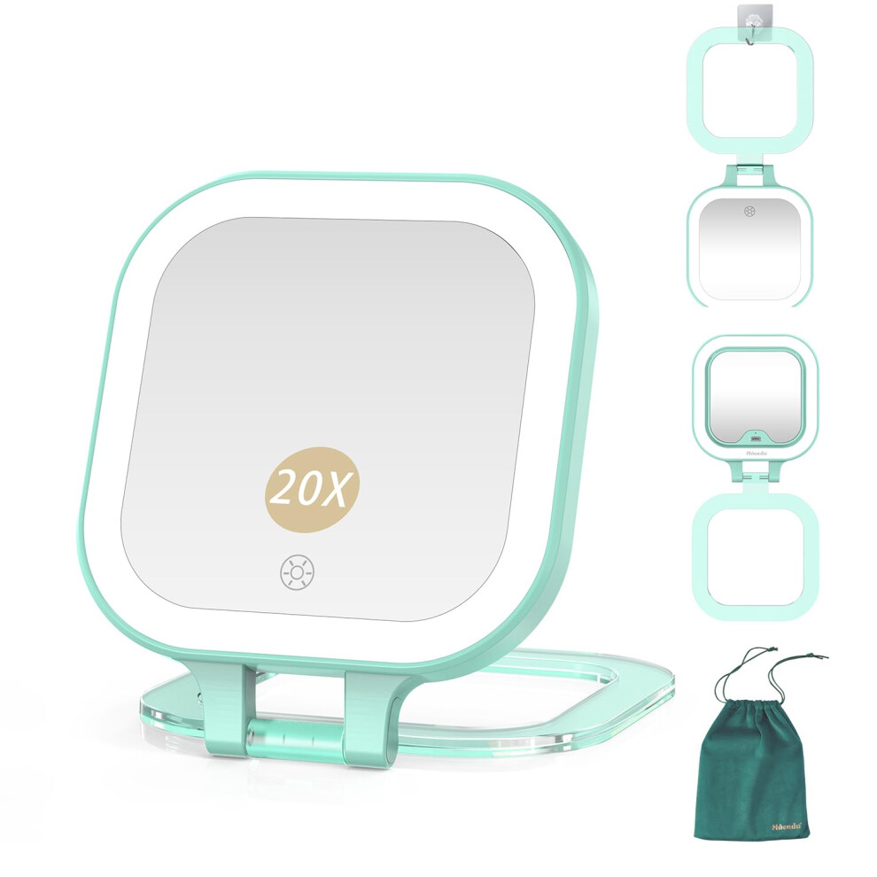 Mocado Light Compact Travel Makeup Mirror 1X/20X Magnifying Mirror With Double Sides Compact Mirror With 3 Color Dimmable Handheld Mirro