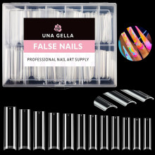 UNA GELLA taps toelopende vierkante nageltips XXL 216 stuks geen C-curve nageltips extra lange rechte nagels half nep geen sporen voor acryl tips