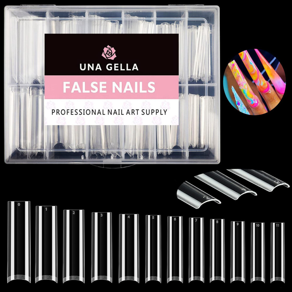 Una Gella Tapered Square Nail Tips Xxl 216 Pcs No C Curve Nail Tips Extra Long Straight Nails Half Fake No Trace For Acrylic Tips For Home Diy Wi