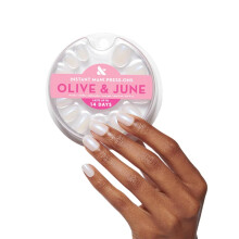 Olive & June Instant Mani Unhas Postiças | (Cola) Média, Oval 42 Unhas Falsas, 21 Tamanhos