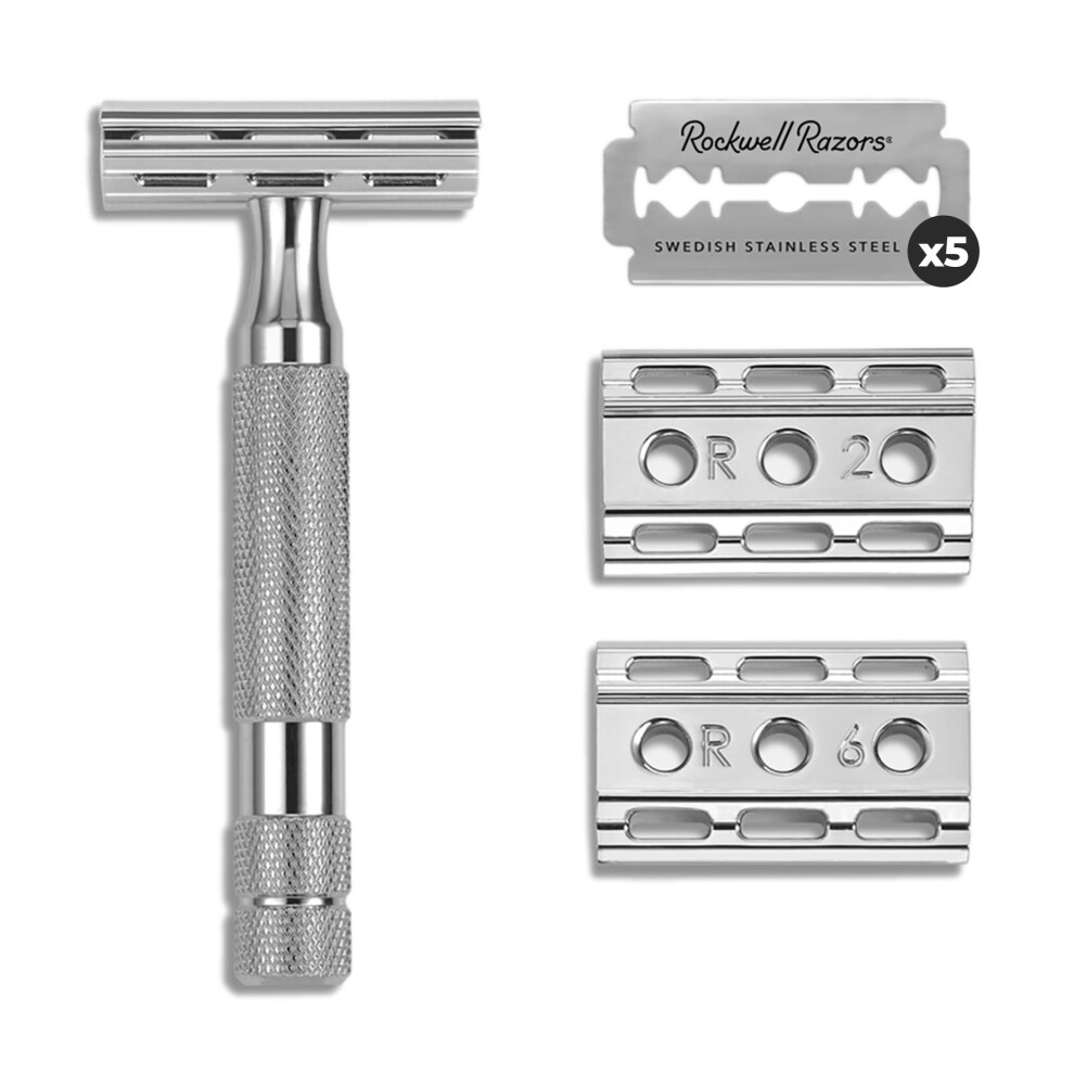 Rockwell Razors 6C White Chrome Double-Edge Safety Razor for Men and Women with 6 Adjustable Shave Settings and 5 Fully Recyclable Eco Razor Blad-image-OPC-PJNRQ9Z-NEW