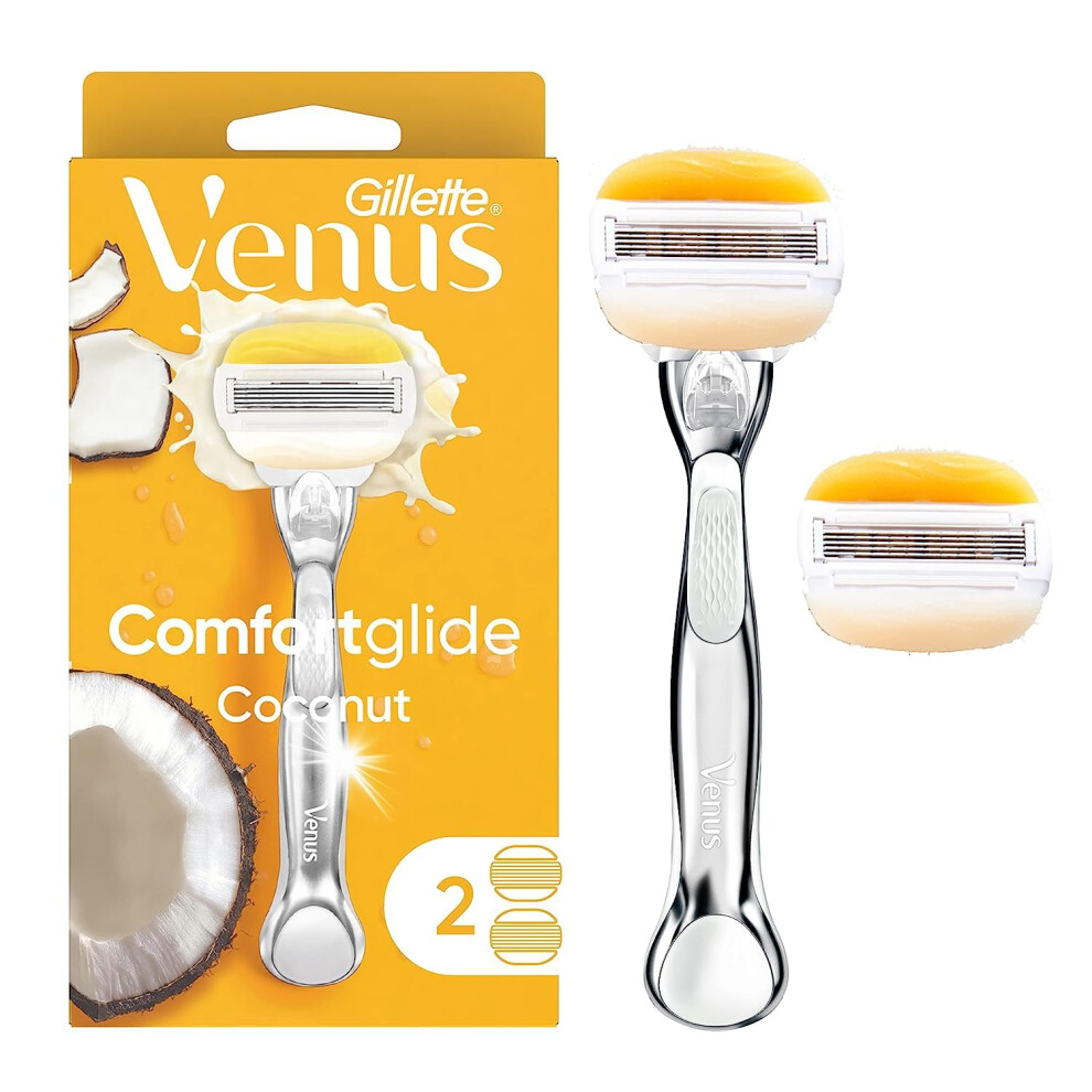 Gillette Venus Comfortglide with Olay Coconut Womens Razor Handle + Blade Refills Silver 2 Count-image-OPC-PJNRQG7-NEW