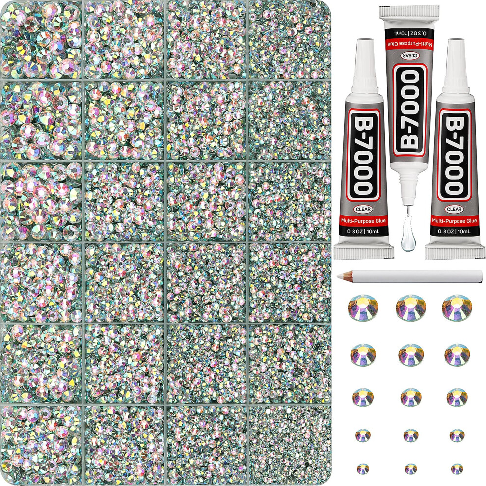 Worthofbest 30000Pcs Resin Rhinestones Set For Crafting Bedazzling, Crystal Ab Iridescent Flatback Gems Jewels For Crafts Clothes Shoes Fabric Outfit Nails Makeup