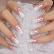 Elevenail Prensa Mdia Longa nas Unhas Quadrado Rosa Branco Gradiente Unhas Postias Cobertura Completa Unhas Postias Falso Ongles Diariamente D