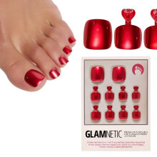 Glamnetic Press nas unhas dos ps - Cherry Glaze | Unhas falsas vermelhas brilhantes com acabamento esmaltado | 16 tamanhos - Kit de unhas de 32