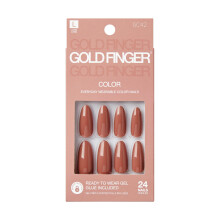 Kit de unhas postias GoldFinger pronto para usar basto de manicure para unhas postias marrom e cola includa Forma oval longa Cola de tendnci
