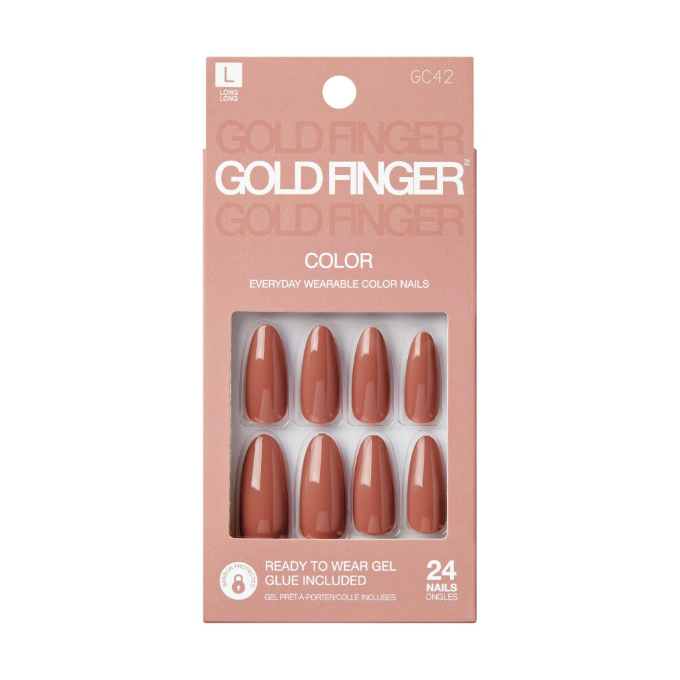 Goldfinger Brown False Nails Kit Ready To Wear Fake Nails Manicure Stick And Glue Included Long Oval Shape Long-Lasting Hottest Trend Glue On