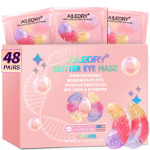 AILEORY Under Eye Patches (48 Pairs) - New Tri-color Glitter Eye Gel Pads for Dark Circles Puffy Eyes Under eye Bags Wrinkles|Natural Collagen Under
