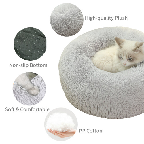 Fluffy Plush Round Pet Bed Self-Warming Cat Bed 1