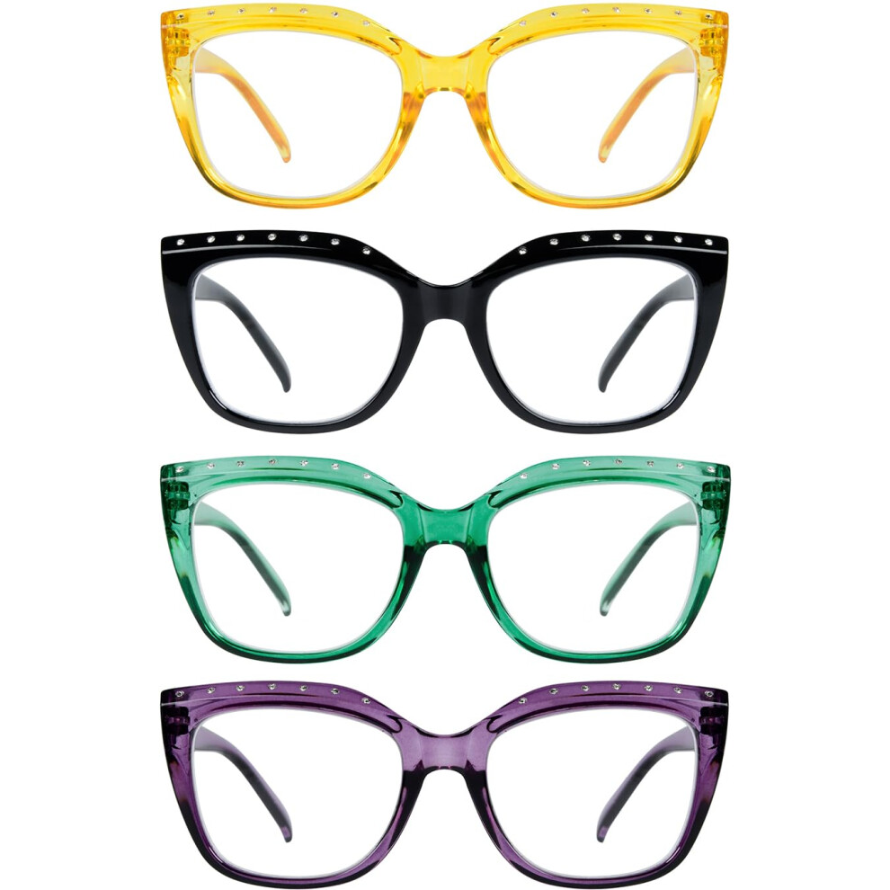 4-Pack Rhinestone Cat-Eye Reading Glasses for Women +2.75 Magnification Stylish Eyeglasses in Assorted Colors